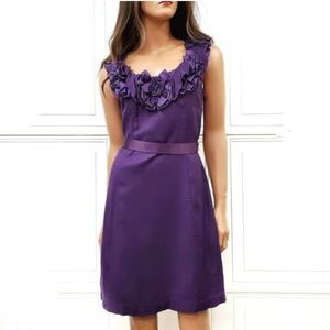 Anthropologie Yoana Baraschi Purple Rosette Ruffle Trimmed Collar Dress Size 2